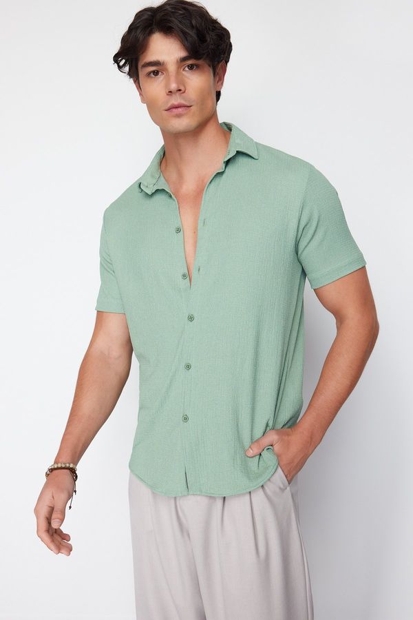 Trendyol Trendyol Mint Regular Fit Short Sleeve Summer Textured Knitted Shirt