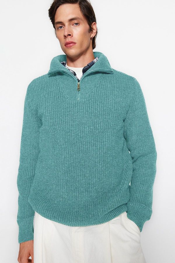 Trendyol Trendyol Mint Regular Fit Zippered Turtleneck Knitwear Sweater