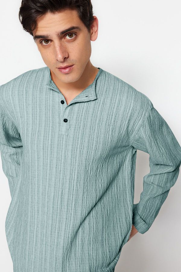 Trendyol Trendyol Mint Relaxed Fit Linen Content Shirt