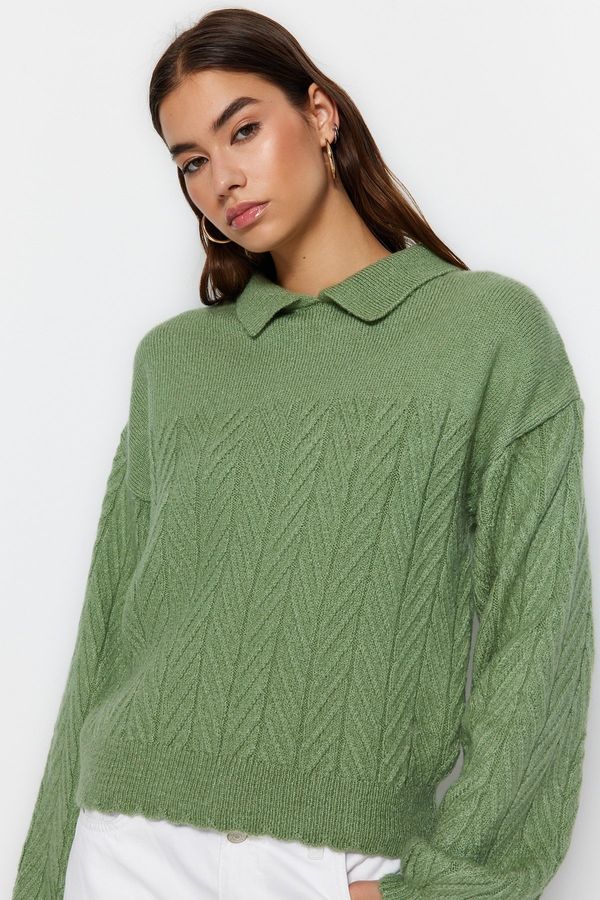 Trendyol Trendyol Mint široko prilegajo mehke teksturirane pletenice pulover za pletenine