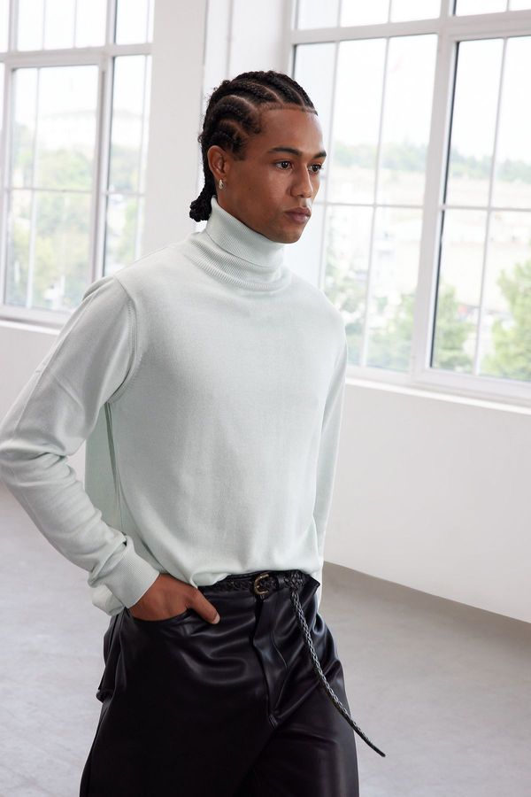 Trendyol Trendyol Mint Slim Cotton Turtleneck Plain Knit Sweater