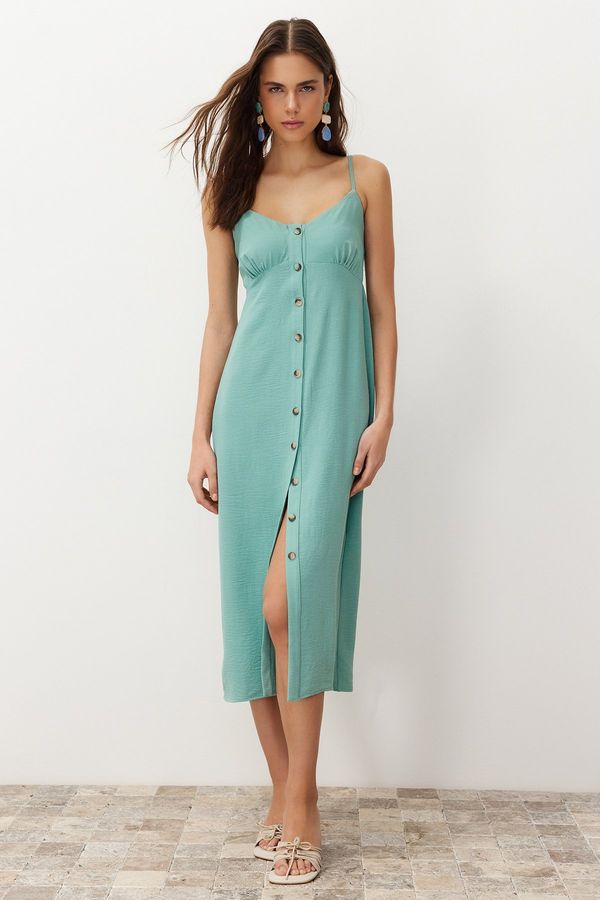 Trendyol Trendyol Mint Straight Cut Button Detail Midi Woven Dress