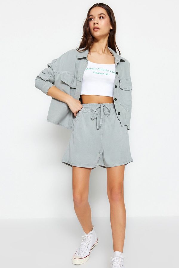 Trendyol Trendyol Mint Tencel™ High Waist Denim Shorts With Elastic Waist