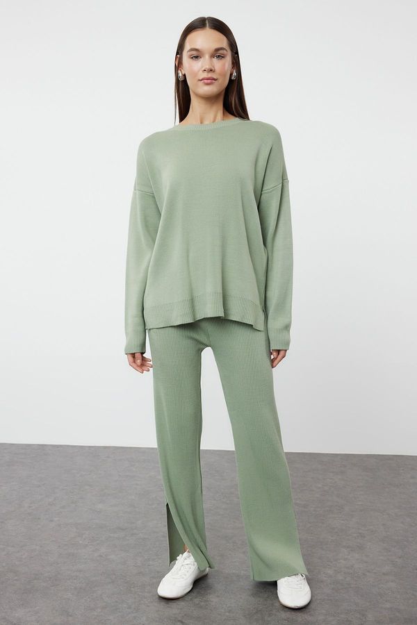 Trendyol Trendyol Mint Wide Fit Basic Knitwear Top and Bottom Set with Trousers