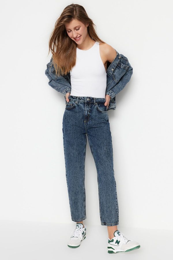 Trendyol Trendyol modri opran učinek Visok pas Mama Jeans