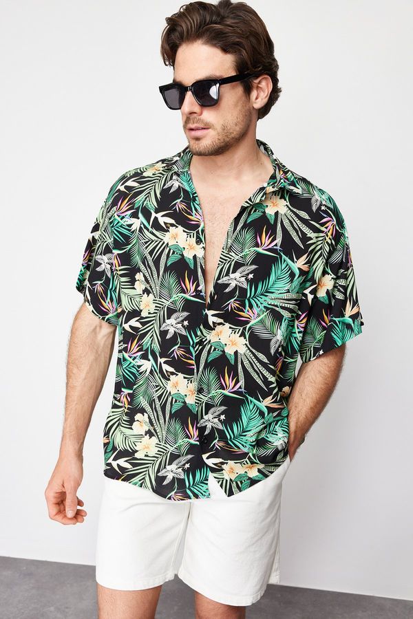 Trendyol Trendyol Multi Color Oversize Fit Tropical Printed 100% Viscose Short Sleeve Flowy Summer Shirt