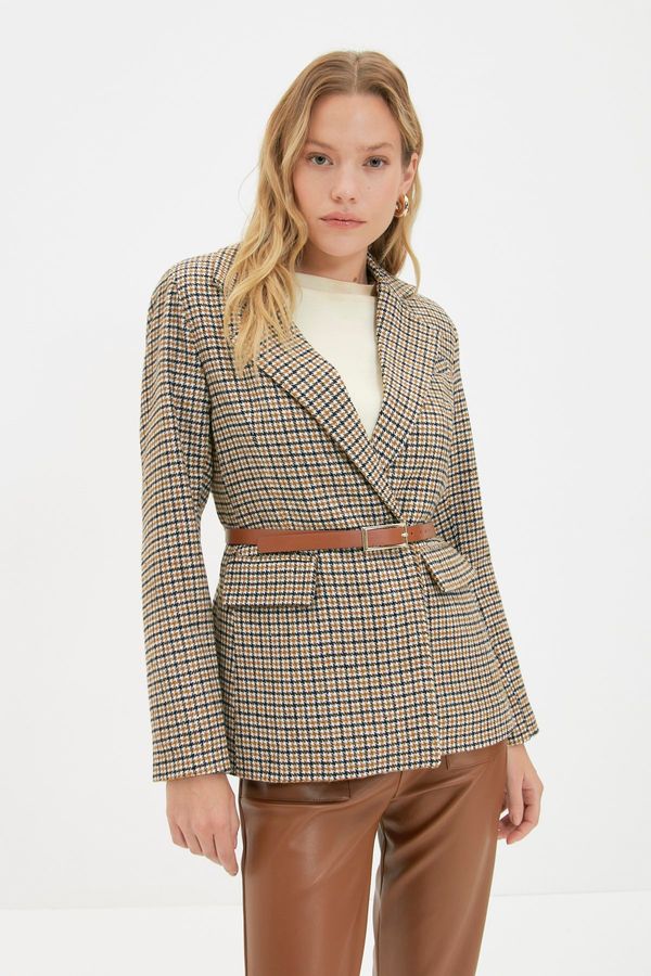 Trendyol Trendyol Multi Color Regular Lined Belted Plaid Woven Jacket