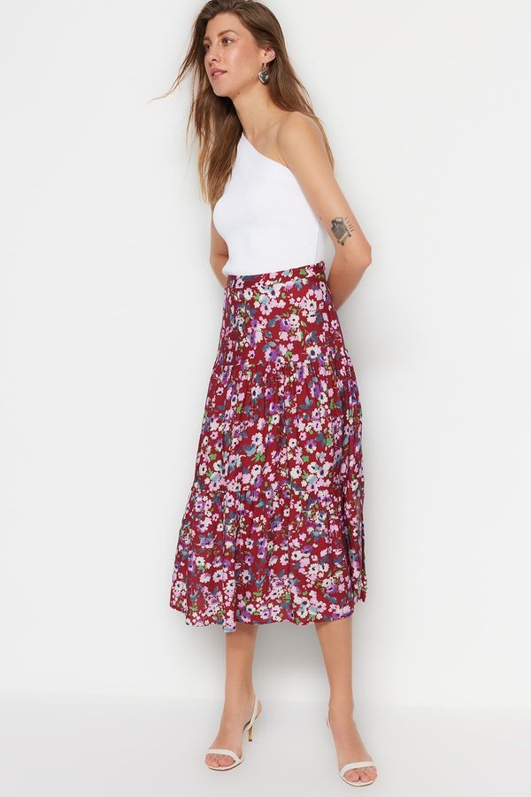 Trendyol Trendyol Multi-Colored Midi Skirt with Ruffles and Viscose Fabric with a Floral Pattern