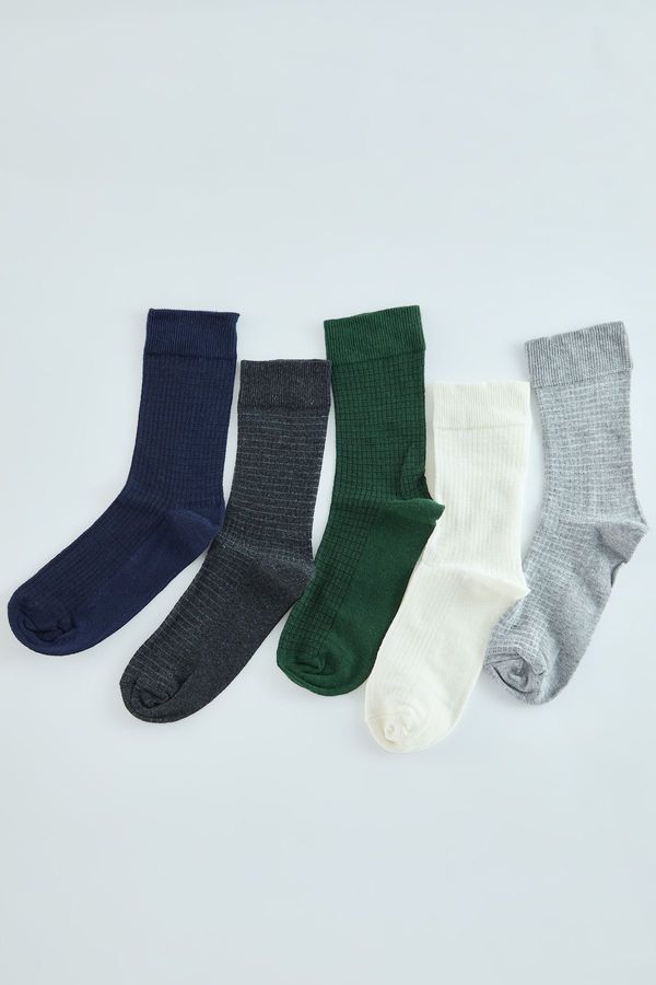 Trendyol Trendyol Multi-Colored Unisex 5-Piece Cotton Textured College-Tennis-Medium Size Socks