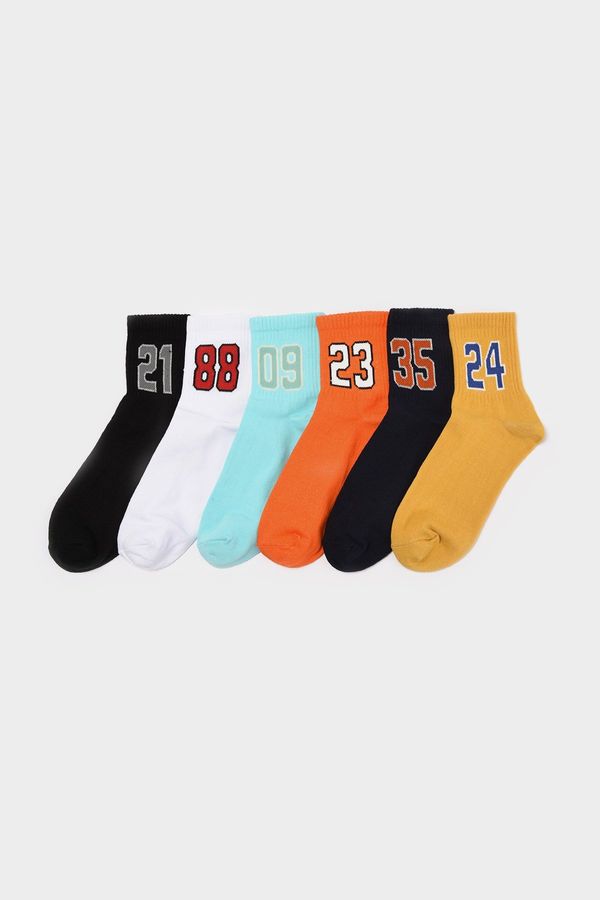 Trendyol Trendyol Multicolored 6 Pack Cotton Number Patterned College-Tennis-Medium Size Socks