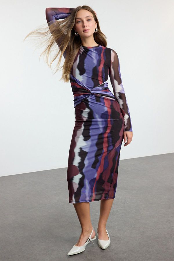 Trendyol Trendyol Multicolored Abstract Tie Detail Maxi Knit Dress