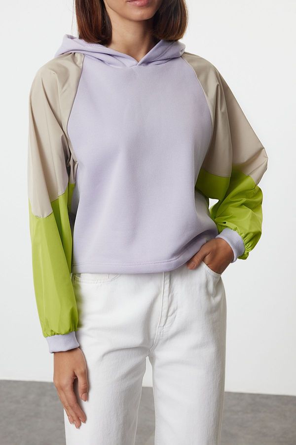 Trendyol Trendyol Multicolored Color Blocked Oversize/Wide Collar Thick Inside Fleece Knitted Sweatshirt