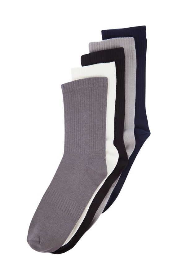 Trendyol Trendyol Multicolored Cotton 5 Pack Plain Textured College Socks
