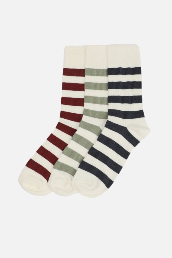 Trendyol Trendyol Multicolored Cotton Striped Textured 3-Piece Socks