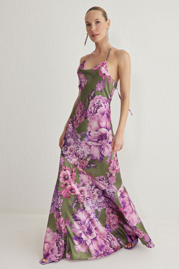 Trendyol Trendyol Multicolored Degaje Satin Woven Long Elegant Evening Dress