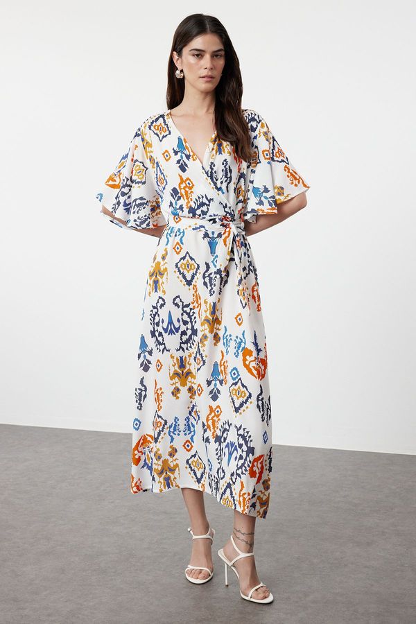 Trendyol Trendyol Multicolored Ethnic Belted Patterned A-Line Double Breasted Collar Woven Dress