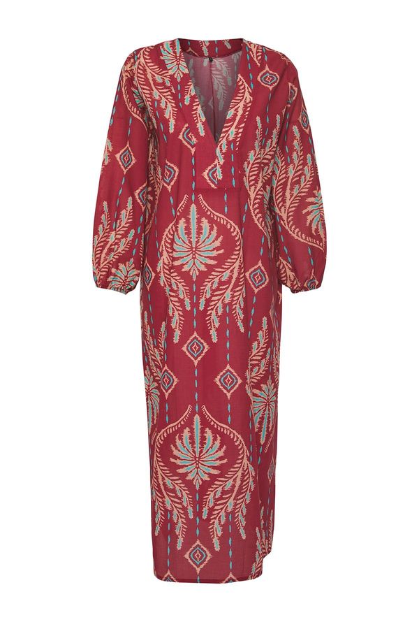 Trendyol Trendyol Multicolored Ethnic Fitted Maxi Woven Striped 100% Cotton Dress