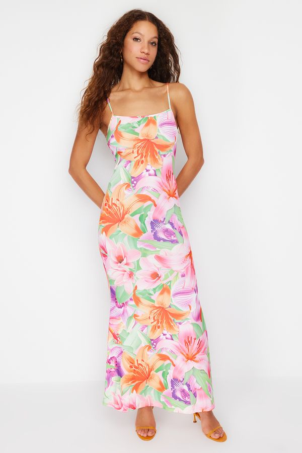 Trendyol Trendyol Multicolored Floral Bodycone/Fit Strap Maxi Stretchy Knitted Maxi Pencil Dress