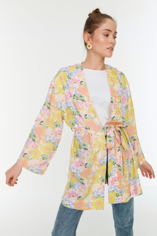 Trendyol Trendyol Multicolored Floral Patterned Kaftan &; Kimono with Pockets with Fastening Detail