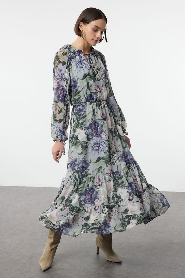 Trendyol Trendyol Multicolored Floral Waist Open Maxi Lined Woven Winter Dress