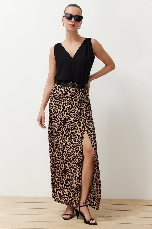 Trendyol Trendyol Multicolored Leopard Patterned Slit Detailed Viscose Fabric Maxi Length Woven Skirt