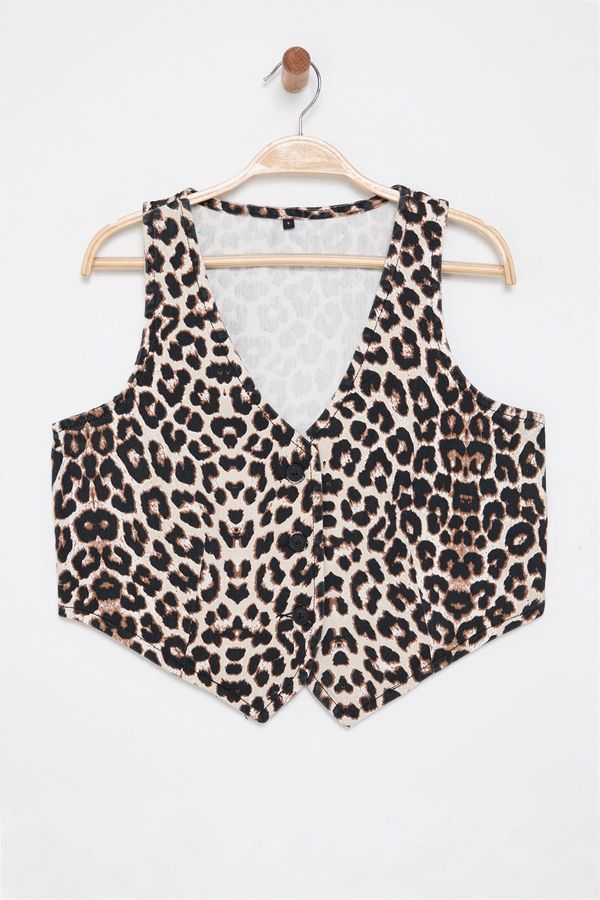 Trendyol Trendyol Multicolored Leopard Printed Brown Denim Vest