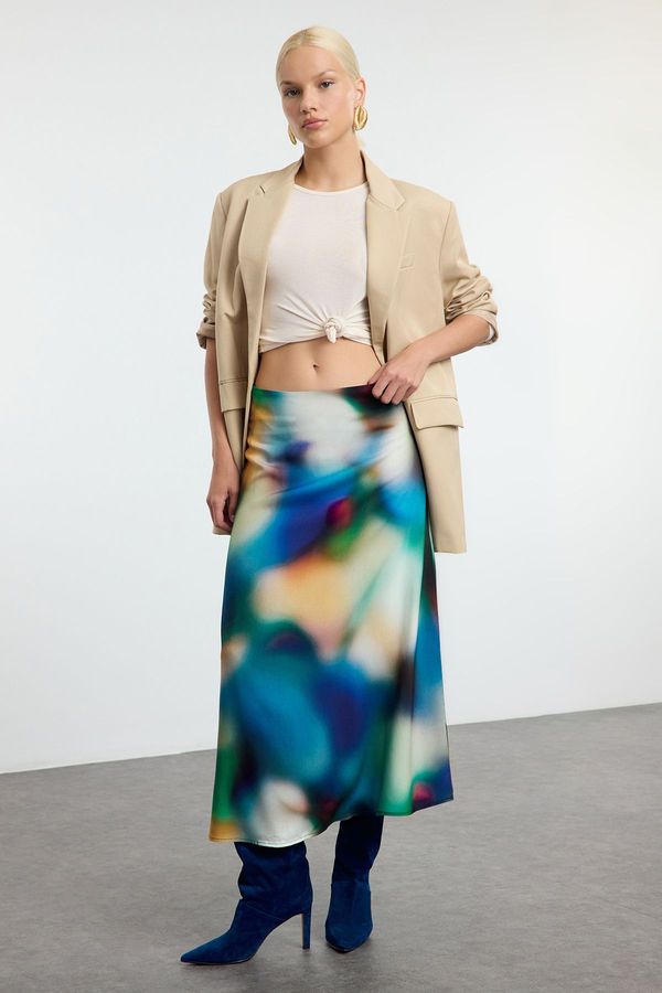 Trendyol Trendyol Multicolored Patterned Viscose Fabric Midi Woven Skirt