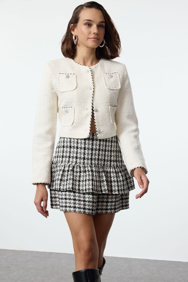 Trendyol Trendyol Multicolored Skirt Ruffle Detailed Plaid Patterned Flannel Fabric Mini Skirt