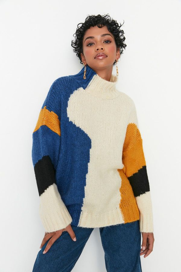 Trendyol Trendyol Multicolored Soft Textured Color Blocked Wide Fit Knitwear Sweater