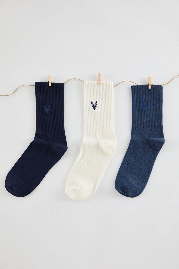 Trendyol Trendyol Multicolored Unisex 3-Pack Cotton Striped Socket-Long Size Socks