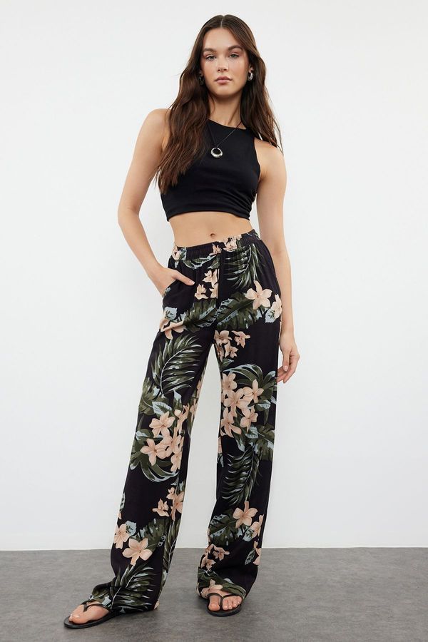 Trendyol Trendyol Multicolored Wide Leg Patterned Woven Trousers with Elastic Waist