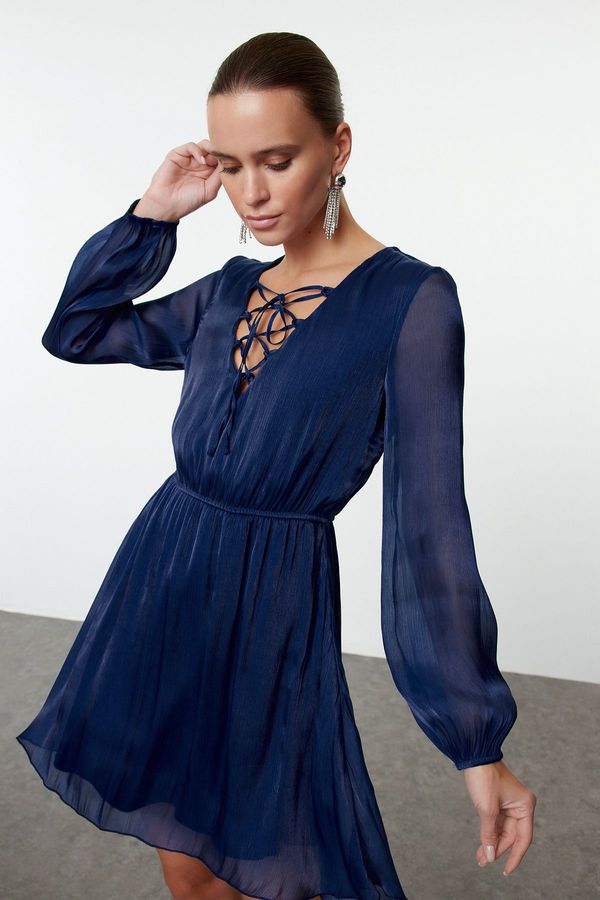Trendyol Trendyol Navy Blue A-Line Glittery Lined Chiffon Woven Mini Dress