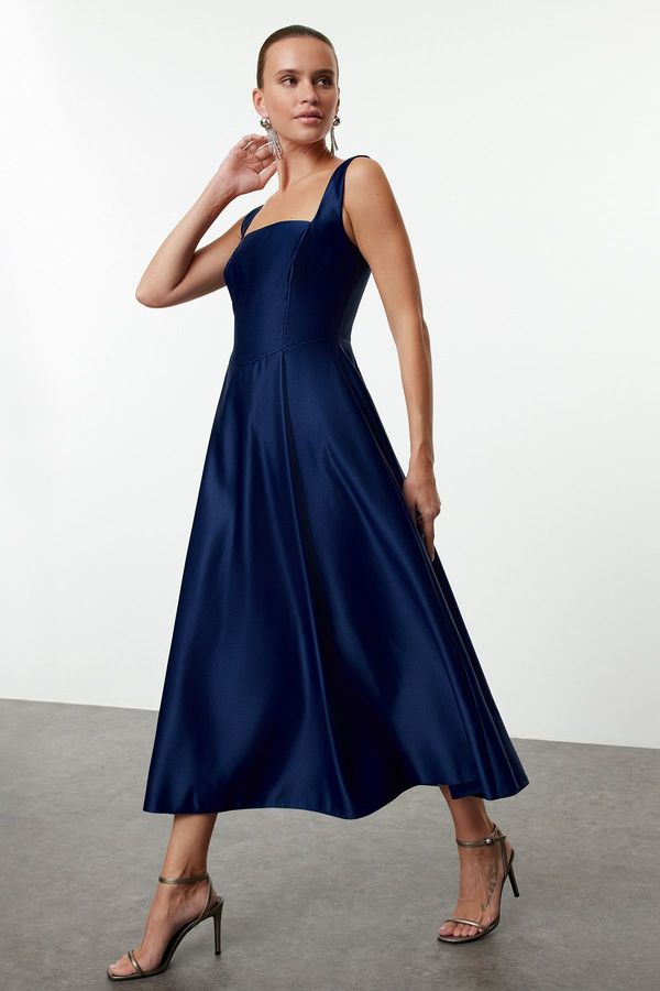 Trendyol Trendyol Navy Blue A-Line Satin Woven Elegant Evening & Graduation Dress