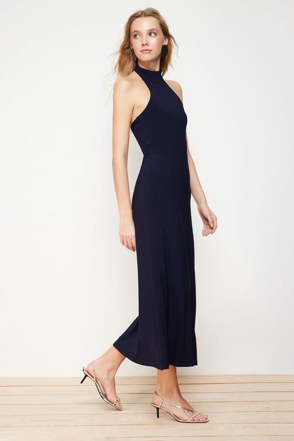 Trendyol Trendyol Navy Blue Barter Neck Body Fitted Flexible Knitted Midi Pencil Dress