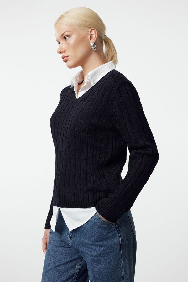 Trendyol Trendyol Navy Blue Basic Cotton Knit Sweater