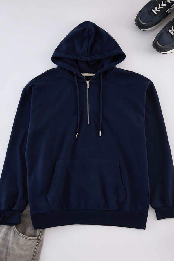 Trendyol Trendyol Navy Blue Basic Oversize/Wide Cut Zippered Sweatshirt