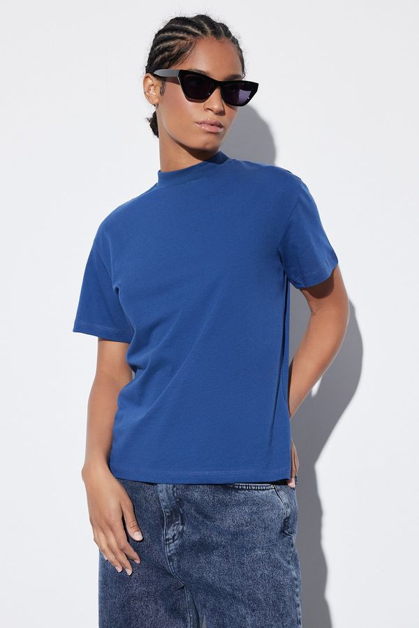 Trendyol Trendyol Navy Blue Basic Stand Collar Knitted T-Shirt