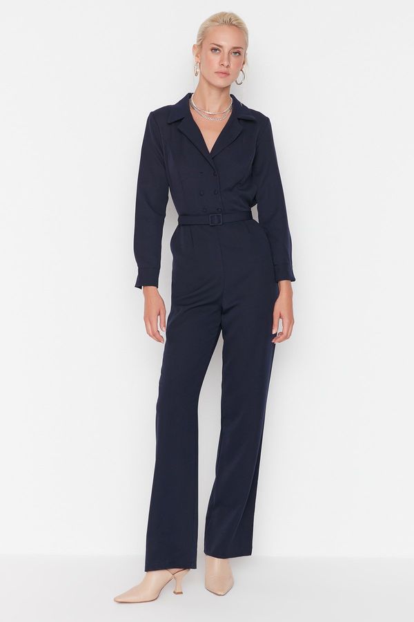 Trendyol Trendyol Navy Blue Belted Jumpsuit