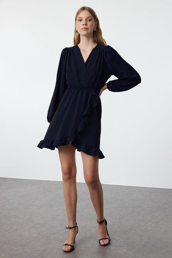 Trendyol Trendyol Navy Blue Belted Mini Woven Flounce Dress