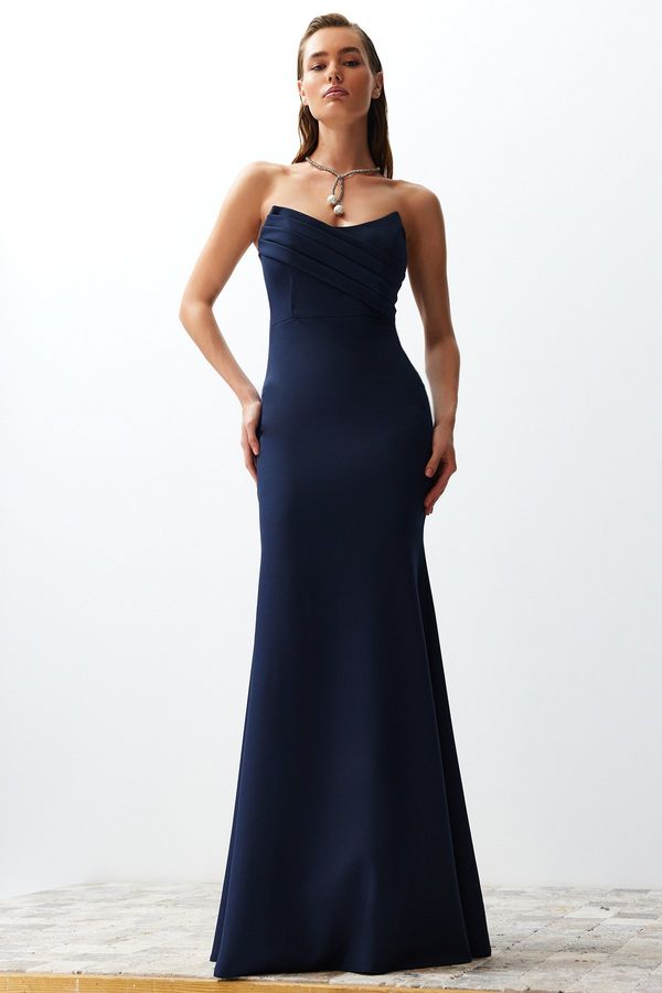 Trendyol Trendyol Navy Blue Collar Detail Woven Long Elegant Evening Dress