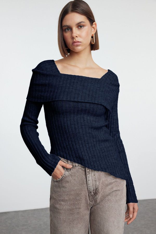 Trendyol Trendyol Navy Blue Collar Detailed Both Asymmetric Knitwear Sweater