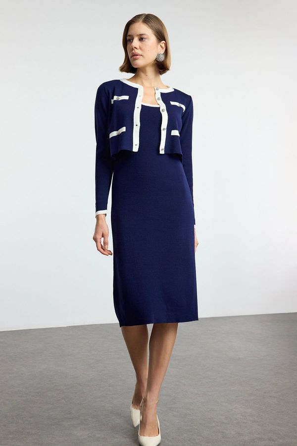 Trendyol Trendyol Navy Blue Color Block Midi Knit Dress