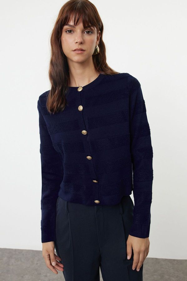 Trendyol Trendyol Navy Blue Crew Neck Knitwear Cardigan