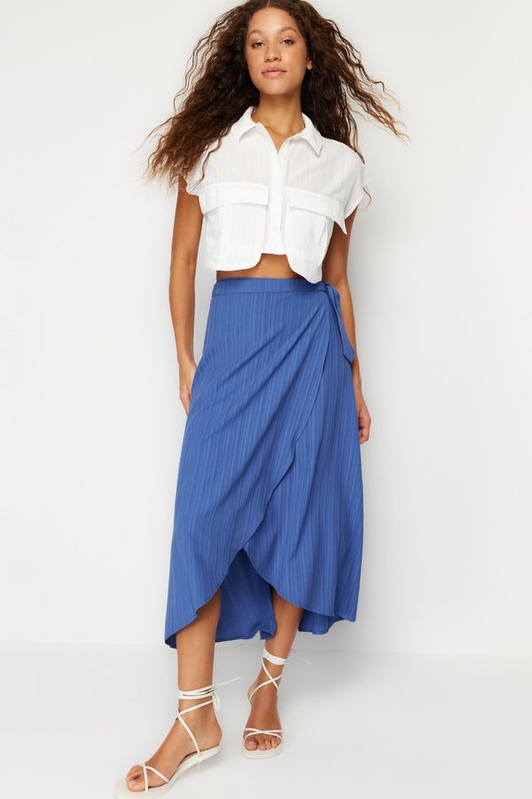 Trendyol Trendyol Navy Blue Double-breasted Tie Detailed Midi Woven Skirt