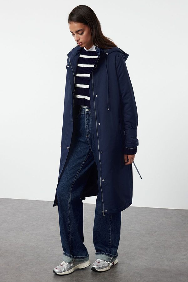 Trendyol Trendyol Navy Blue Fiber-lined Oversize Thick Trench Coat