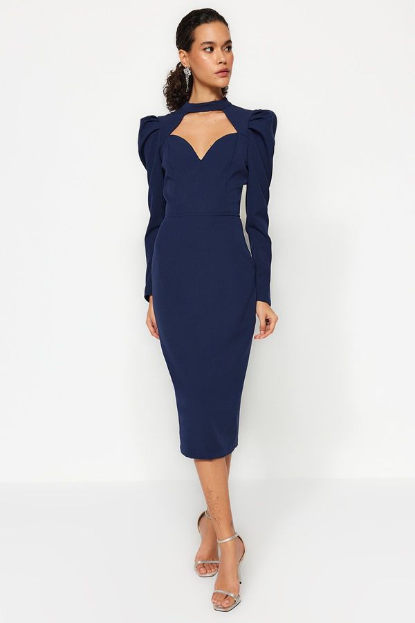 Trendyol Trendyol Navy Blue fit tkana elegantna večerna obleka