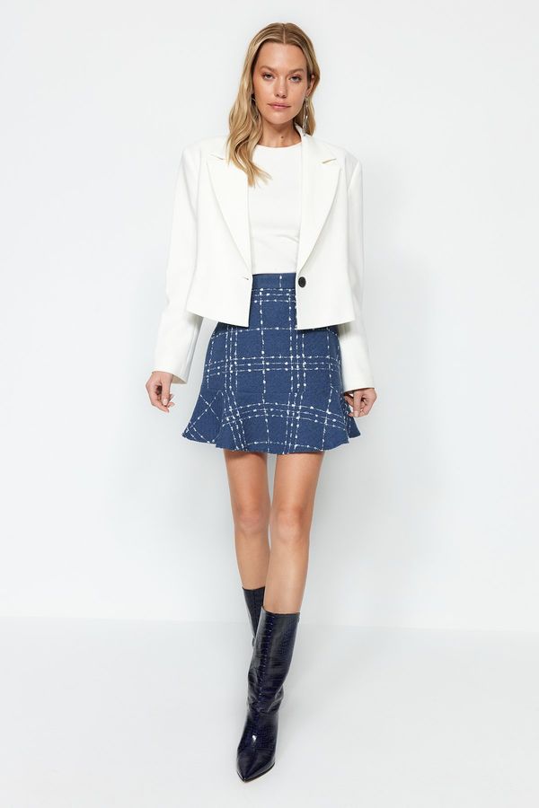 Trendyol Trendyol Navy Blue Flounced Tweed Fabric Mini Woven Skirt