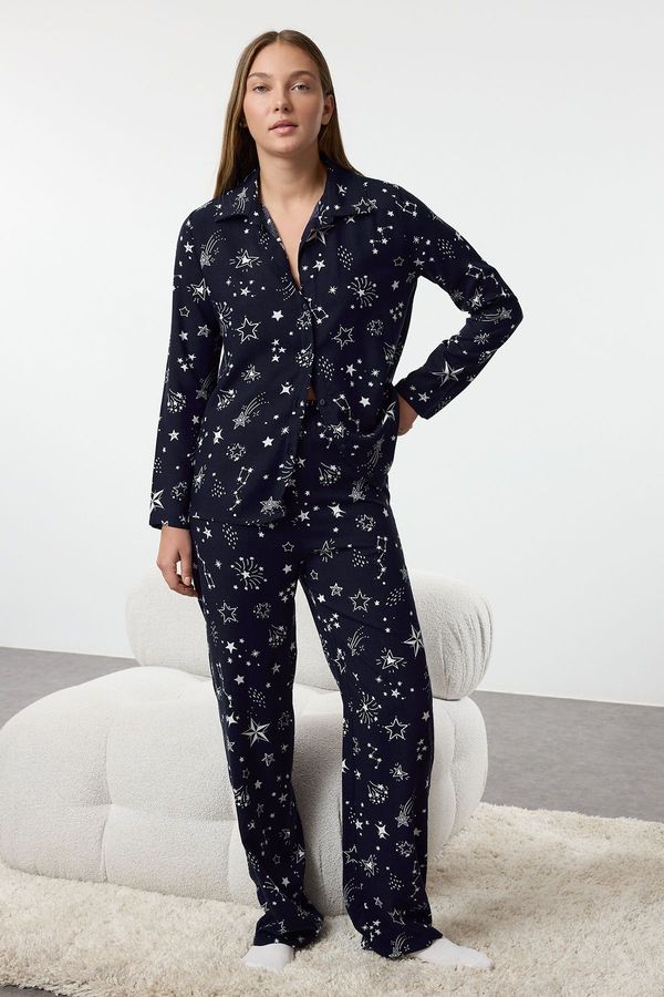 Trendyol Trendyol Navy Blue Galaxy Patterned Viscose Woven Pajama Set