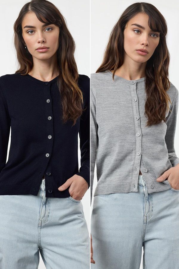 Trendyol Trendyol Navy Blue-Grey 2-Pack Knitted Cardigan