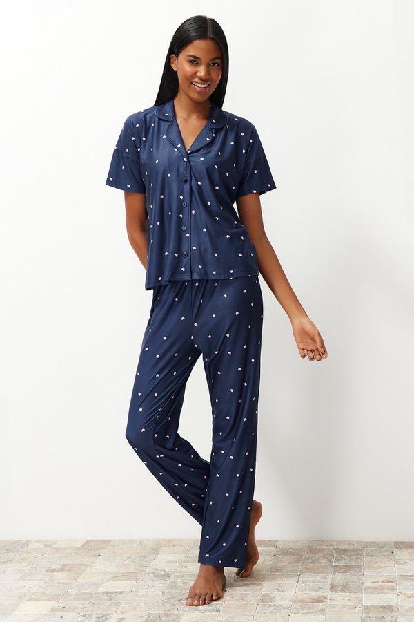 Trendyol Trendyol Navy Blue Heart Knitted Pajamas Set